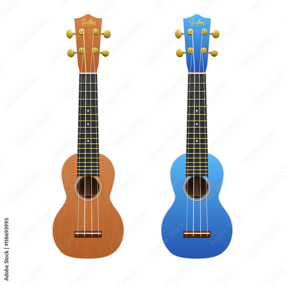 Obraz premium Realistic vector Ukulele guitars / isolated on white ukulele / Hawaii / Mini-guitar