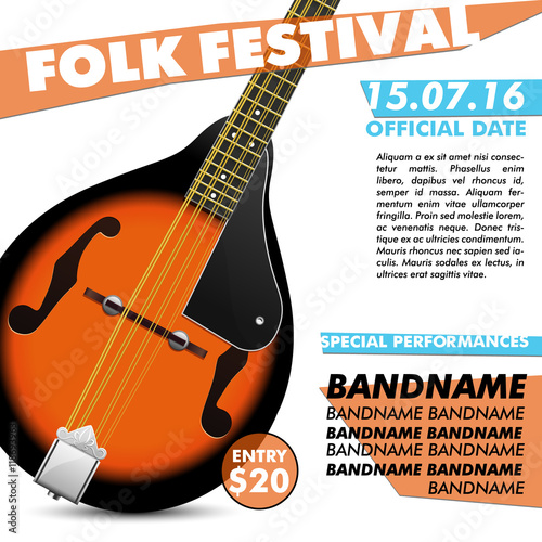Mandolin Festival poster / Mandolin battle / live concert acoustic / folk music / indie / music modern poster / music poster / music festival /