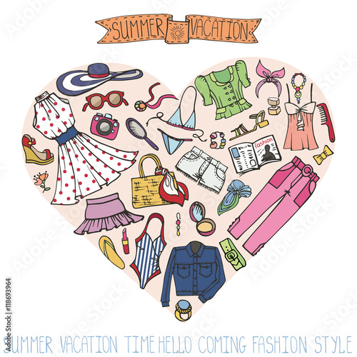 Sammer fashion set.Woman colored wear in heart