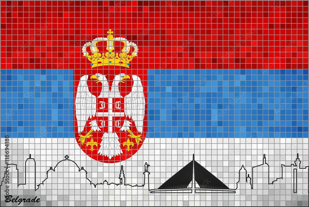 Flag of Serbia with Belgrade motive inside - Illustration
Serbian flag with emblem,
Abstract Mosaic Flag of Serbia