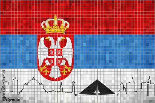 Flag of Serbia with Belgrade motive inside - Illustration
Serbian flag with emblem,
Abstract Mosaic Flag of Serbia