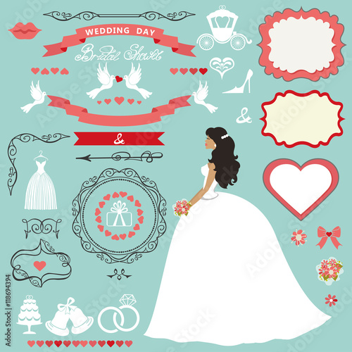 Wedding bridal shower decor set.Bride invitation card