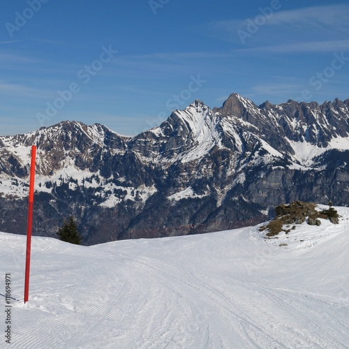Ski slope and mountains of the Churfirsten Range © u.perreten