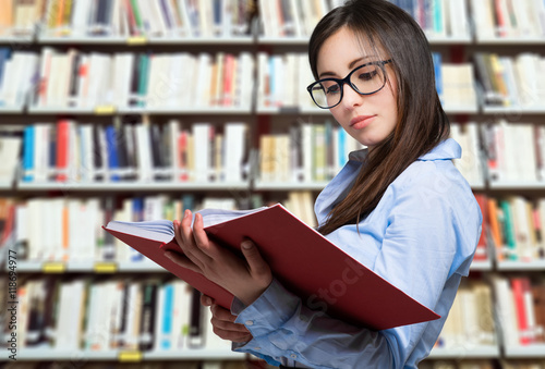 Woman studying in a library