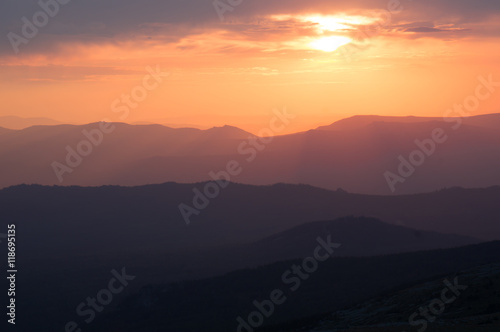 Red sunset in mountains