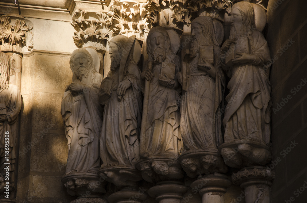 marble statue of five saints. detail of the cathedral of Sé , Evora, Portugal marble statue of five saints. detail of the cathedral of Sé , Evora, Portugal