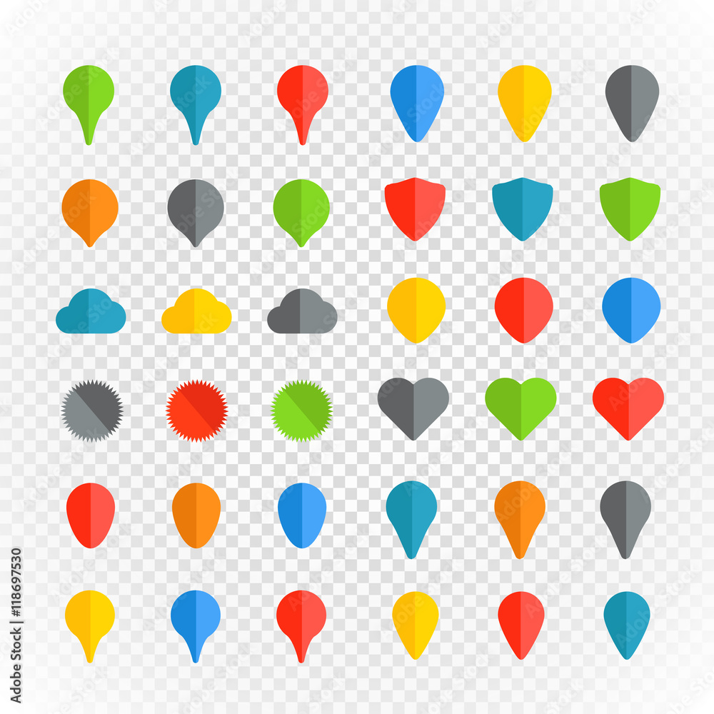 Navigation pins color collection on transparent background