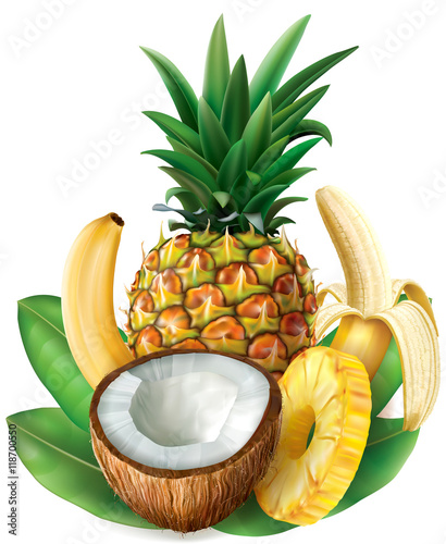 Coconut,  pineapple and bananas