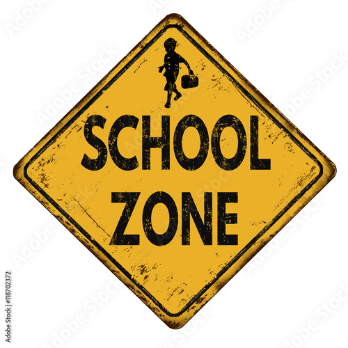School zone vintage metal sign