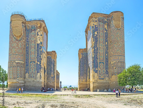 Tourists at the archaeological site of Shakhrisabz, Uzbekistan photo