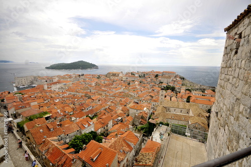 Aerial view to old churches and historical buildings of Dubrovnik, Croatia and Lokrum Island