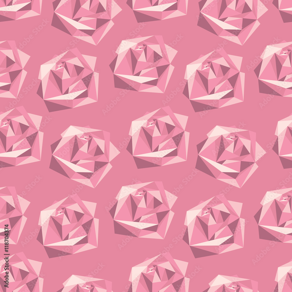 Seamless pattern with abstract polygonal pink roses Seamless pattern with abstract polygonal pink roses