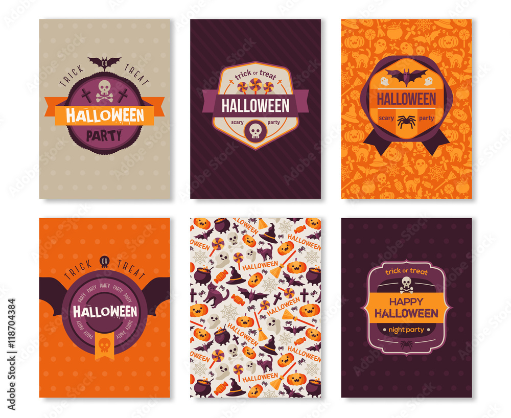 Set of Halloween Vertical Banners with Labels