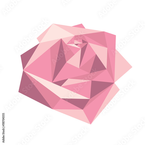 Geometric volume pink rose on white background. Card or poster