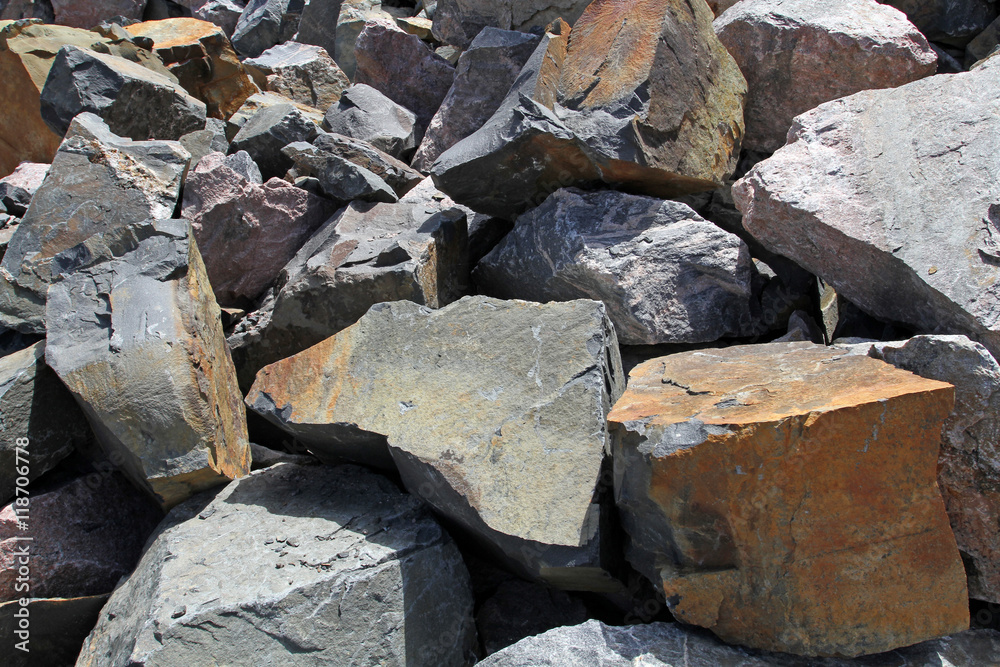 A lot of huge granite stones lying loose. Industry and stone min