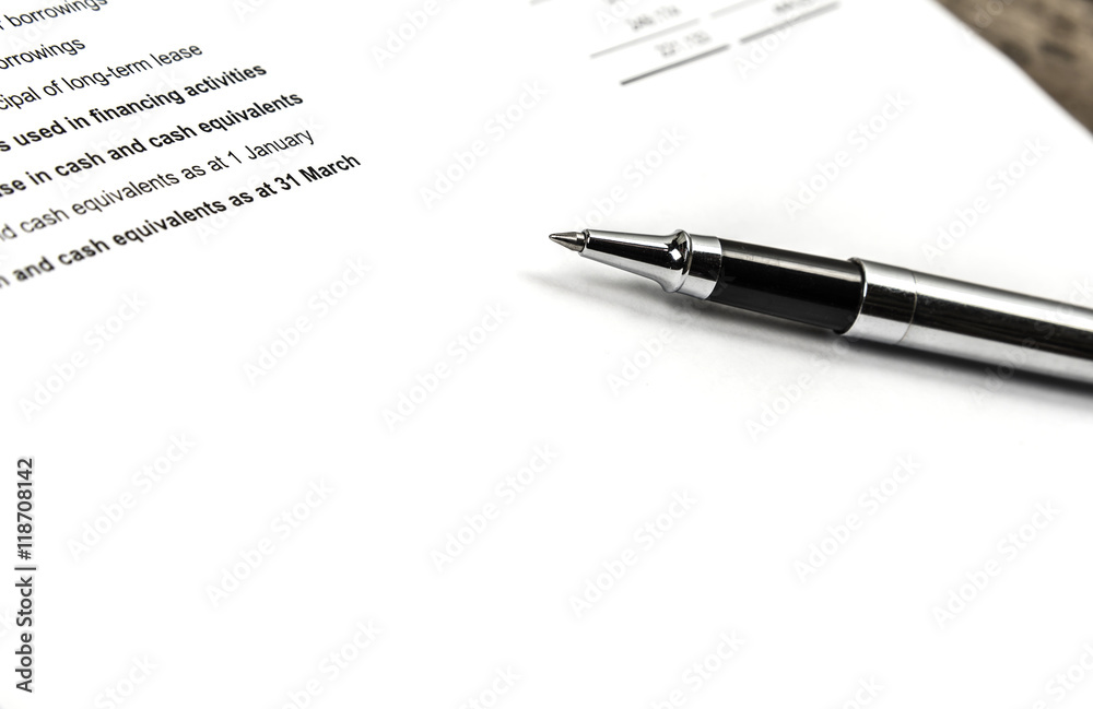 Pen on financial statement paper. Business accounting concept. Pen on financial statement paper. Business accounting concept.