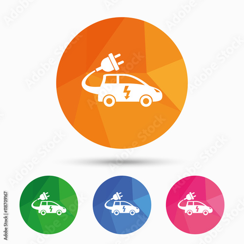 Electric car sign icon. Hatchback symbol.