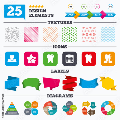 Dental care icons. Caries tooth and implant.
