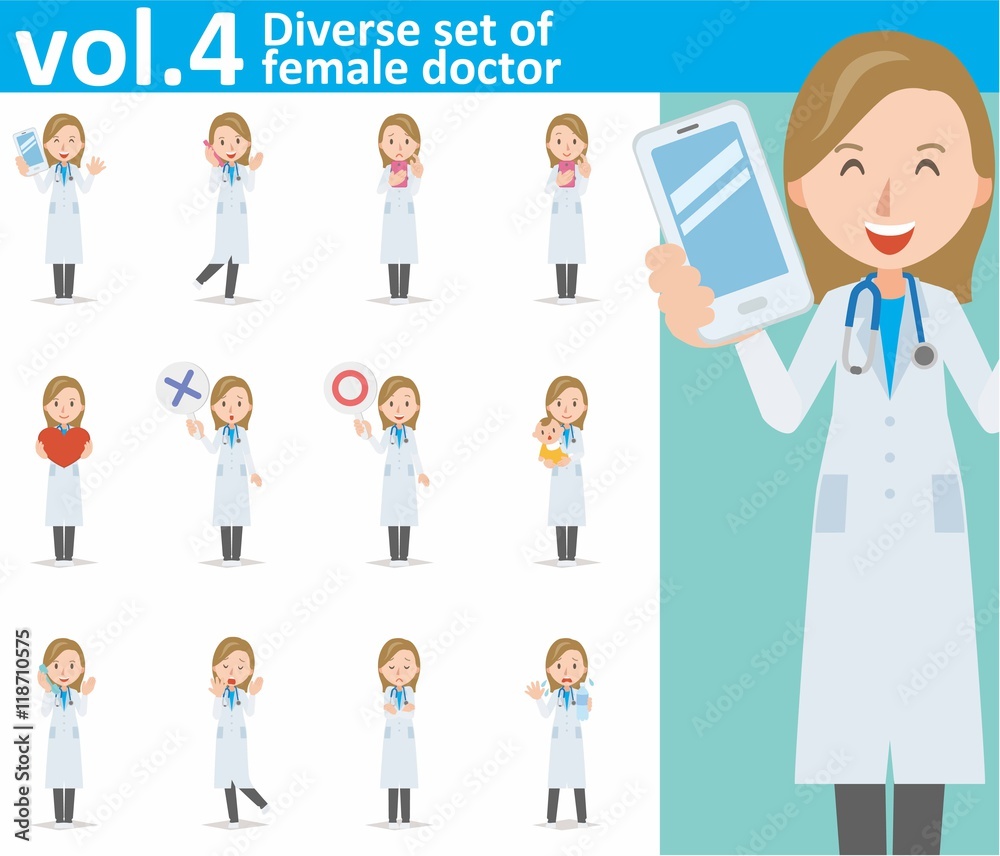 Diverse set of young female doctor on white background , eps10 vector format vol.4 Diverse set of young female doctor on white background , eps10 vector format vol.4