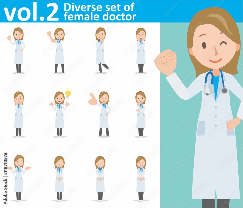 Diverse set of young female doctor on white background , eps10 vector format vol.2 Diverse set of young female doctor on white background , eps10 vector format vol.2