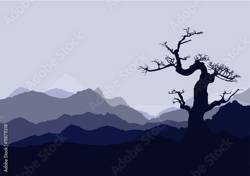 tree dry landscape scene background illustration vector
