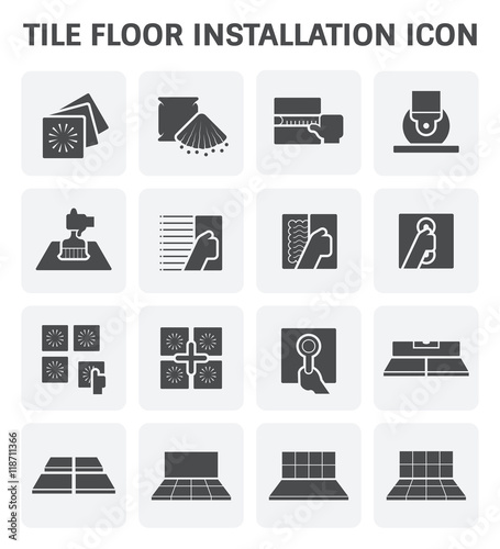 Tile floor installation and material vector icon set.