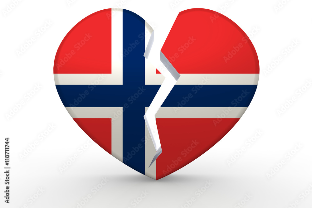 Obraz premium Broken white heart shape with Norway flag