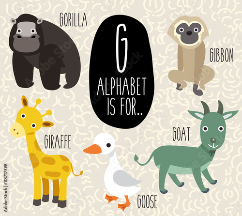 Cute Animal Alphabet Set : Letter G : Vector Illustration