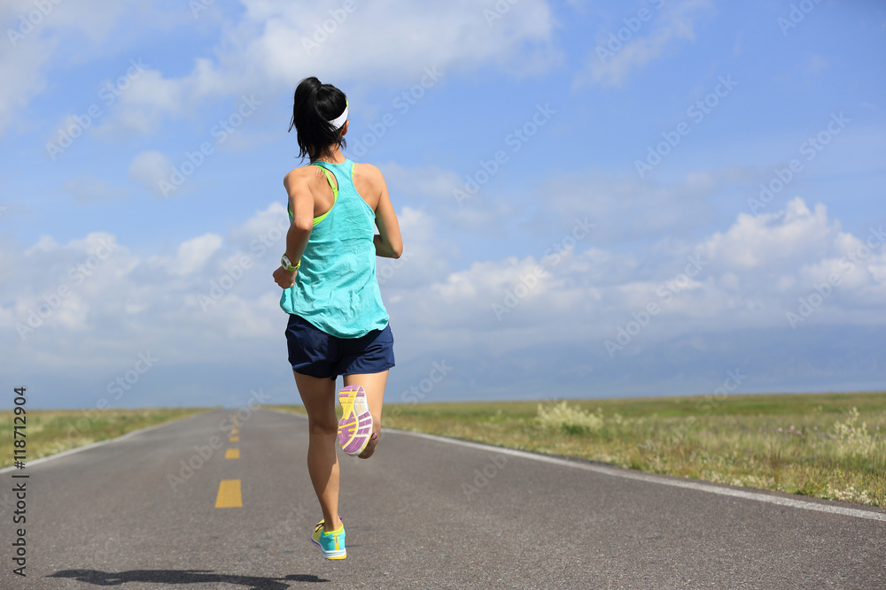 healthy lifestyle young fitness woman runner running on road healthy lifestyle young fitness woman runner running on road