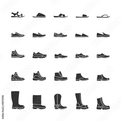Icons men's shoes. Vector black icons