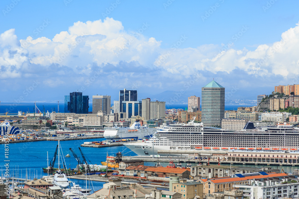 Genoa port sea view with yachts