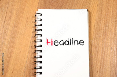 Headline text concept on notebook