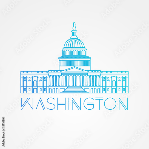 Washington DC, US Capitol Building. Vector landmark. Modern linear minimalist icon. One line sightseeing concept