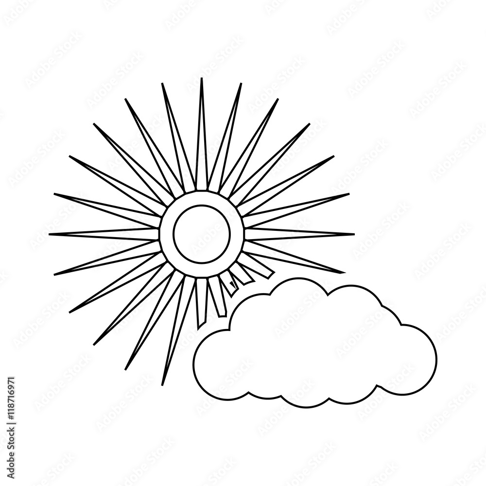Sun and cloud weather icon in outline style isolated on white background Sun and cloud weather icon in outline style isolated on white background