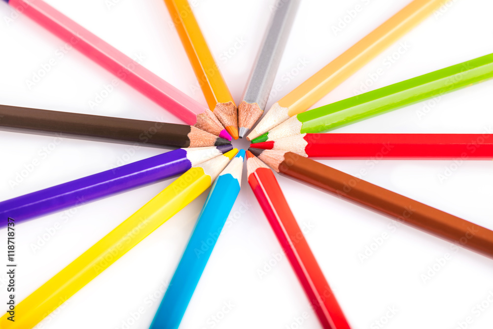multicolored sharpened pencils close-up