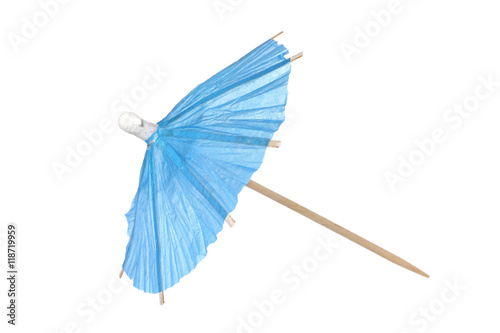 Cocktail umbrella isolated on a white background
Blue paper cocktail or drink umbrella isolated on a white background