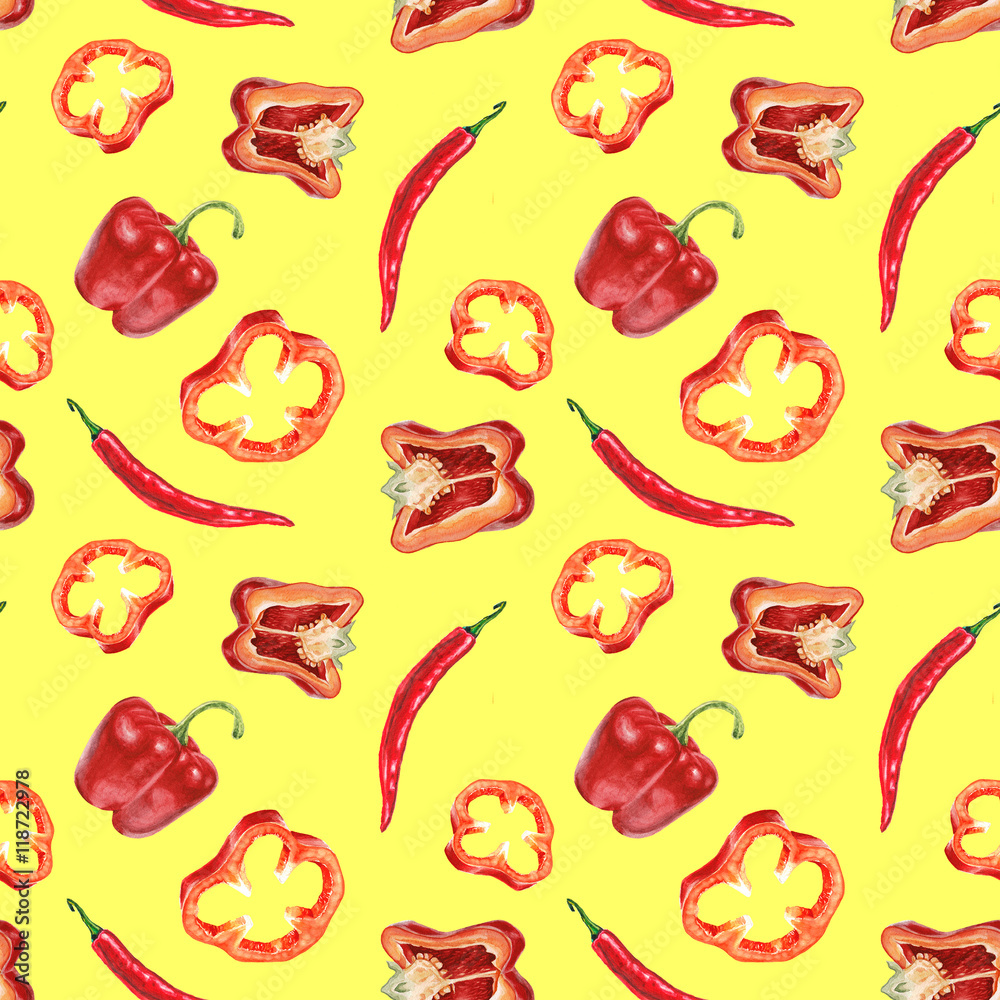 Watercolor red pepper pattern Watercolor red pepper pattern
