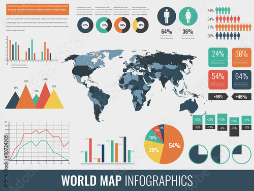 Infographic Elements with world map and charts. Vector