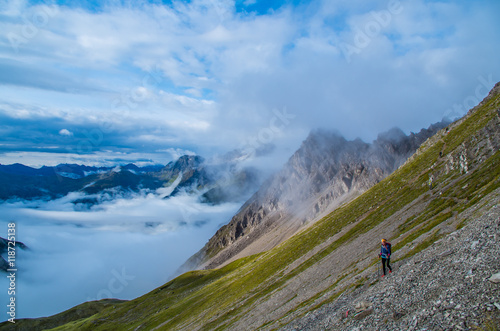 Female hiking in the mountains of Lechtal Alps, Austria