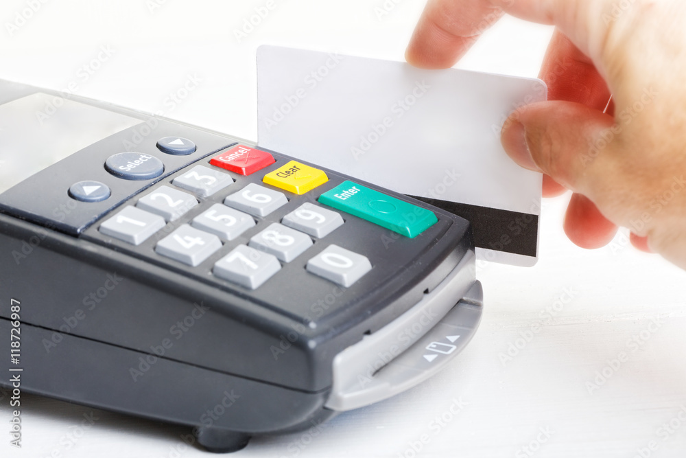 Payment terminal and mockup of plastic card Payment terminal and mockup of plastic card