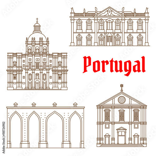 Portuguese travel landmarks of Lisbon icons