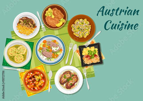 Austrian cuisine flat icon with meat dishes