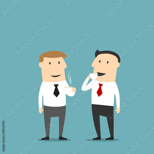 Businessman drinking and chatting with friend