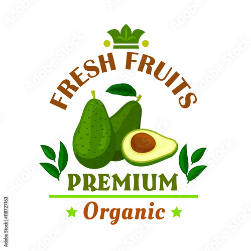 Fresh fruits poster. Green avocado icon