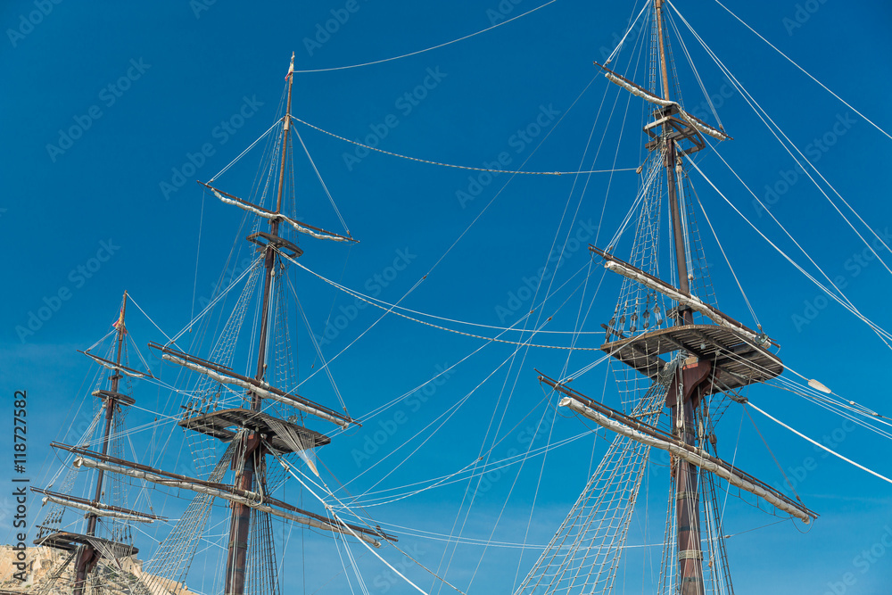 Masts of old Wooden Galleon, Alicante, Spain Masts of old Wooden Galleon, Alicante, Spain