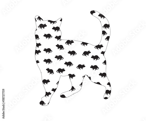 Silhouette of cat from a variety of mice , black, white