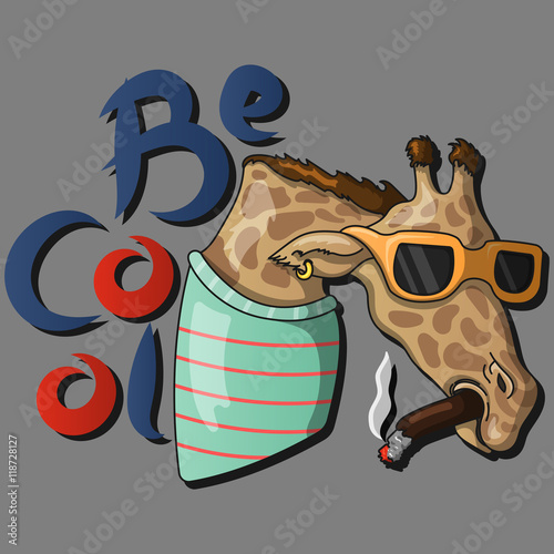 colorful illustration with giraffe and inscription "Be cool"