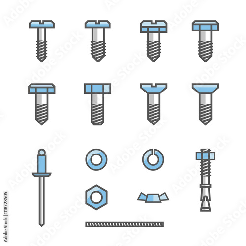 Bolts, screws, nuts, washers. A set of icons.