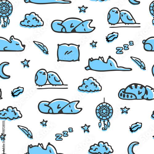 Seamless pattern with bedtime illustrations