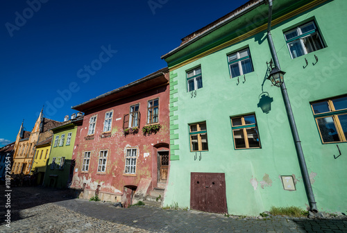 Old tenement houses in Sighisoara town in Romania